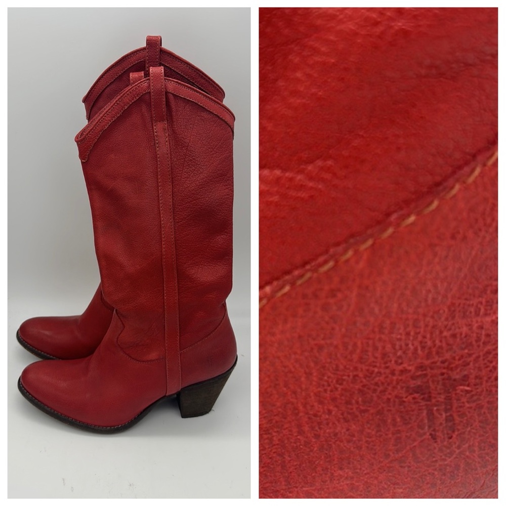 Frye Taylor Pull On Red Cowgirl Boots, Size 8.5